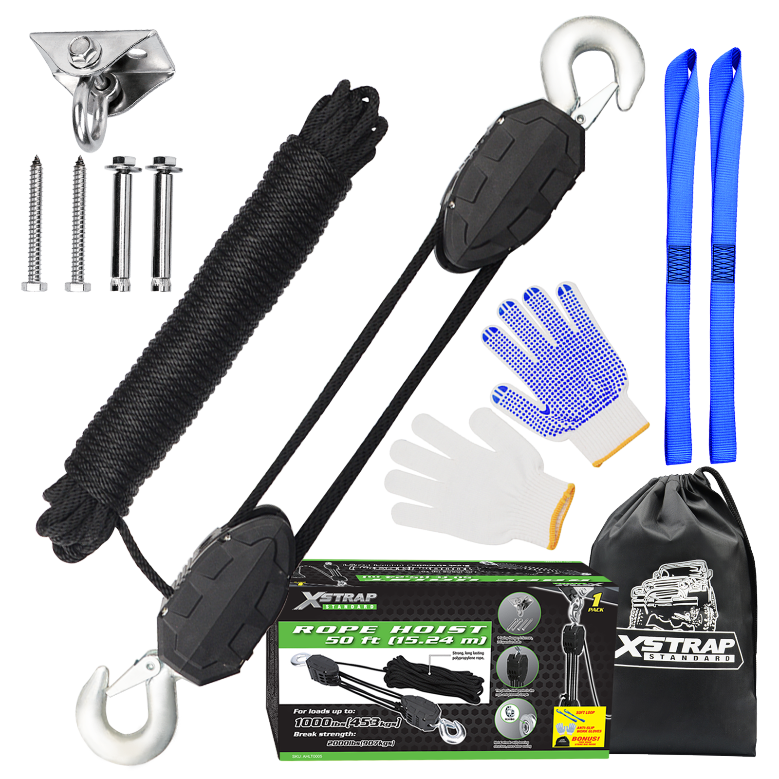 Xstrap AHLT0005 System kół pasowych wciągnika linowego o długości 50 stóp i udźwigu 1000LB