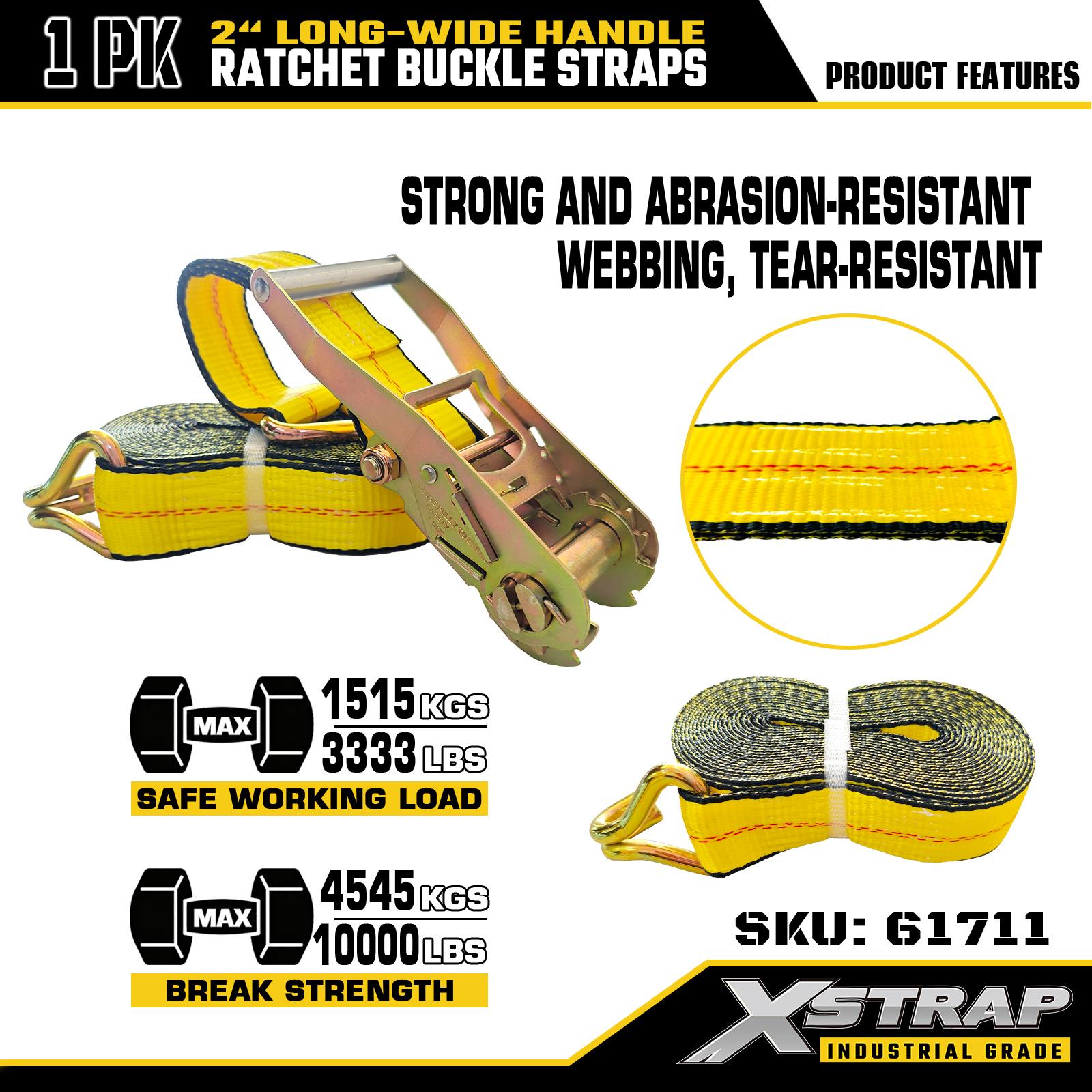 Xstrap 61711 Szeroki uchwyt o długości 30 stóp i długości 30 stóp, z klamrą zapadkową i haczykami z drutu. Wytrzymałość na zerwanie 10 000 funtów (1 opakowanie)