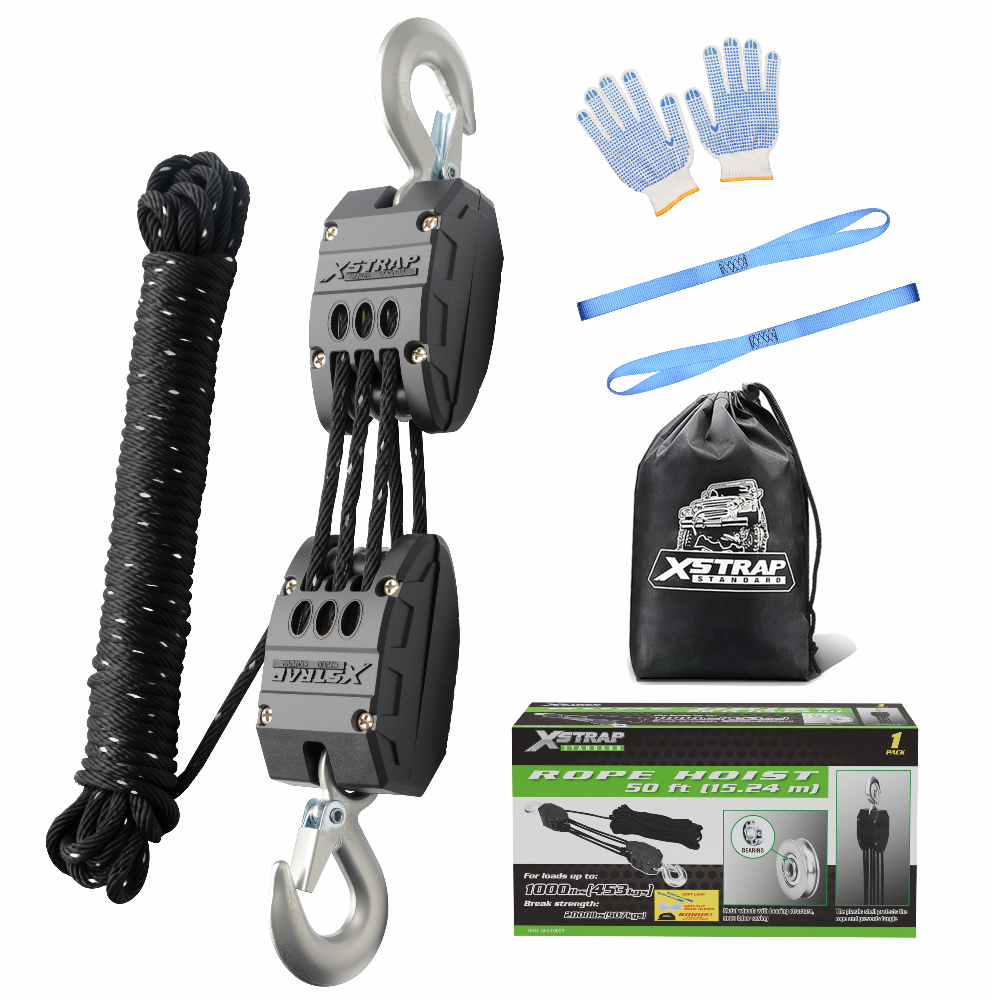 XSTRAP AHLT0003-odblaskowy czarny krążek wciągnika linowego 1000LB