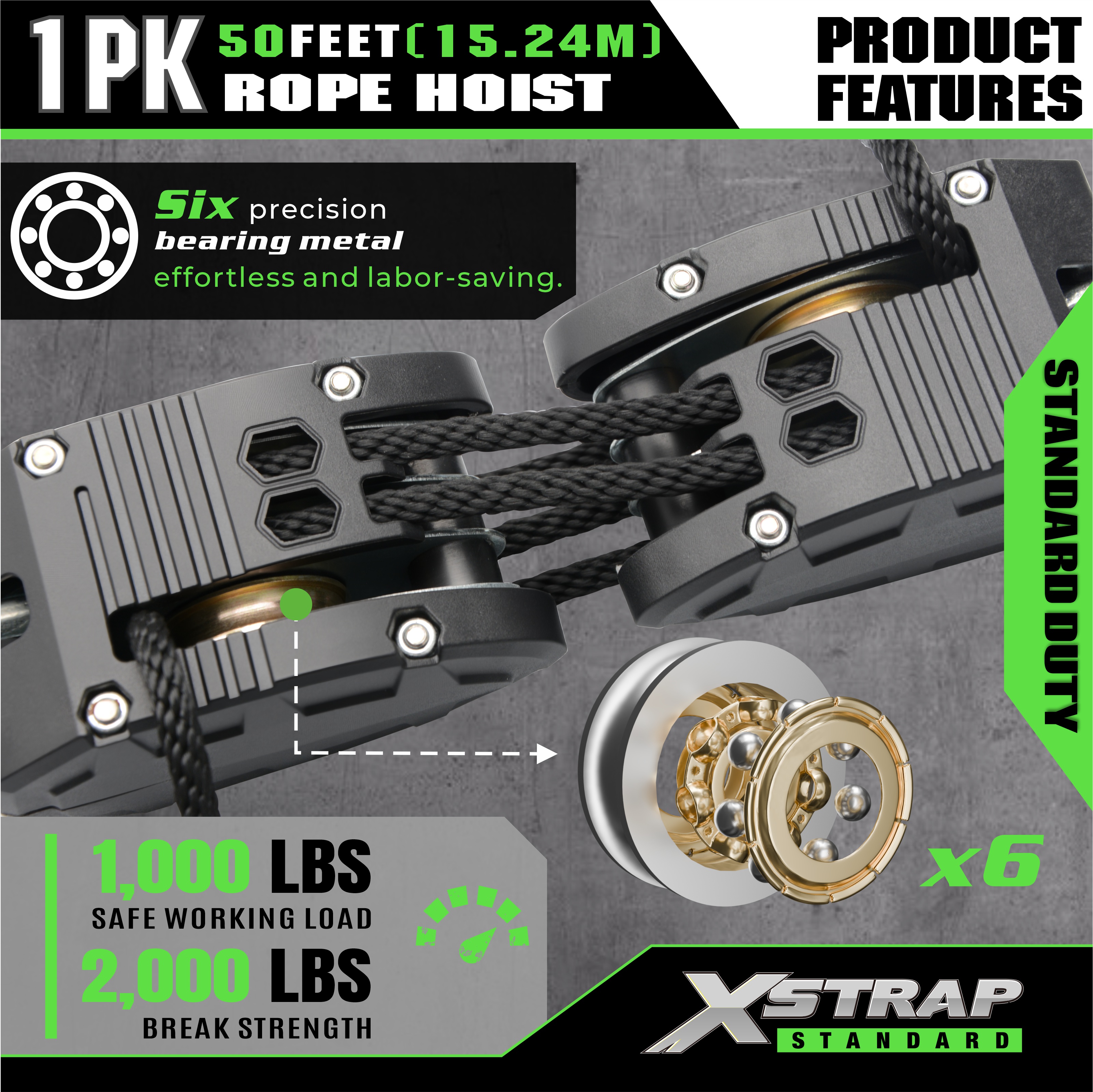 XSTRAP AHLT0003 Czarny krążek wciągnika linowego 1000LB