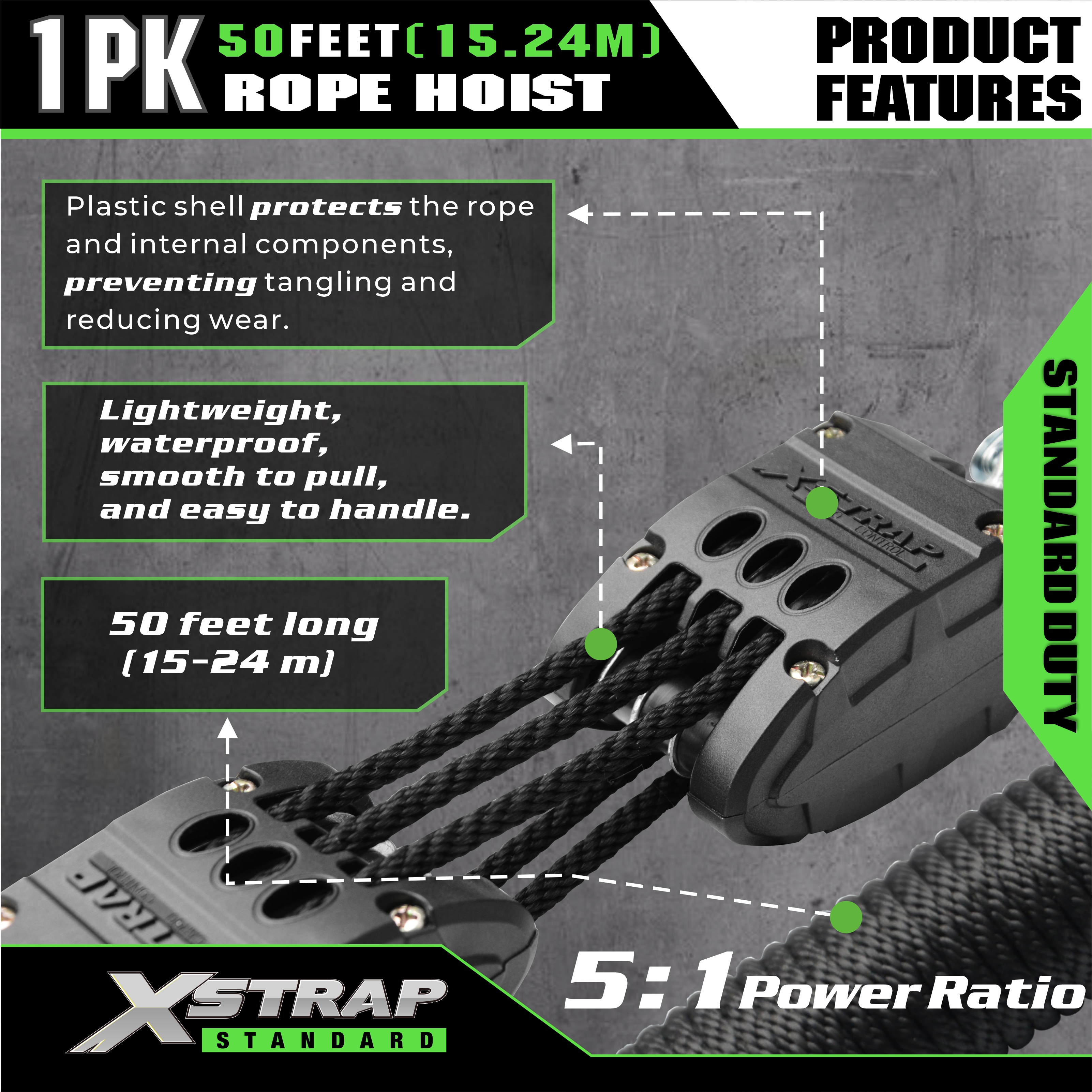 XSTRAP AHLT0003 Czarny krążek wciągnika linowego 1000LB