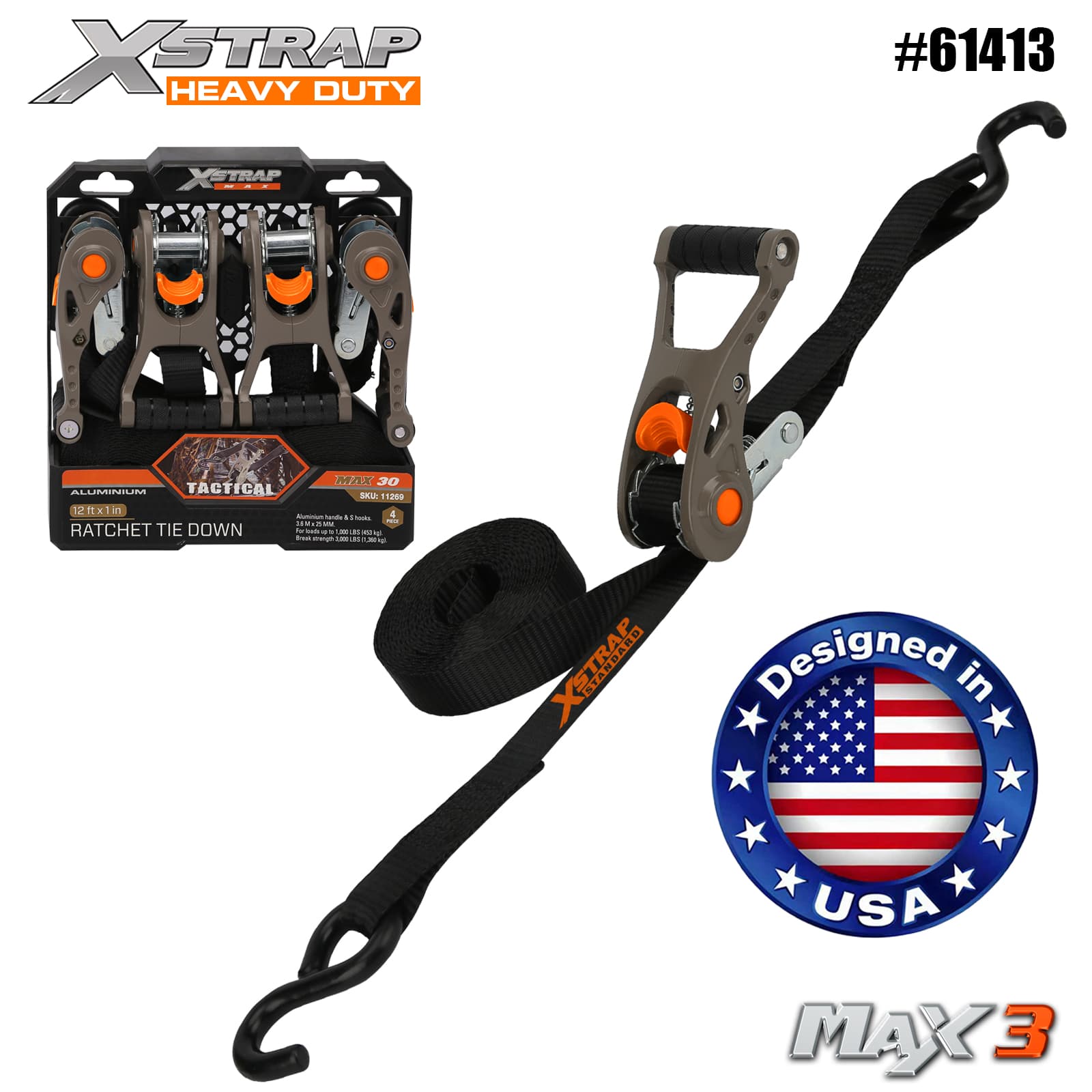 Xstrap 61413 1” x 14’ 4PK Taktyczne mocowanie zapadkowe z miękką pętlą 1000lb SWL