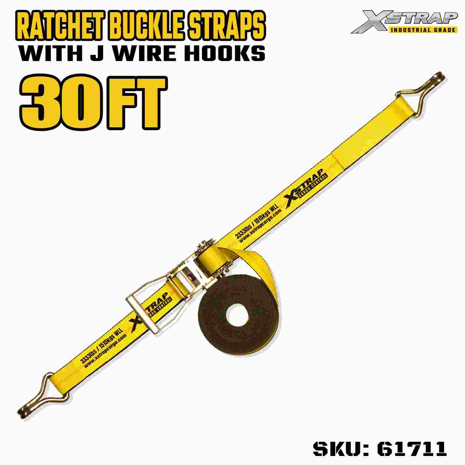 Xstrap 61711 Szeroki uchwyt o długości 30 stóp i długości 30 stóp, z klamrą zapadkową i haczykami z drutu. Wytrzymałość na zerwanie 10 000 funtów (1 opakowanie)