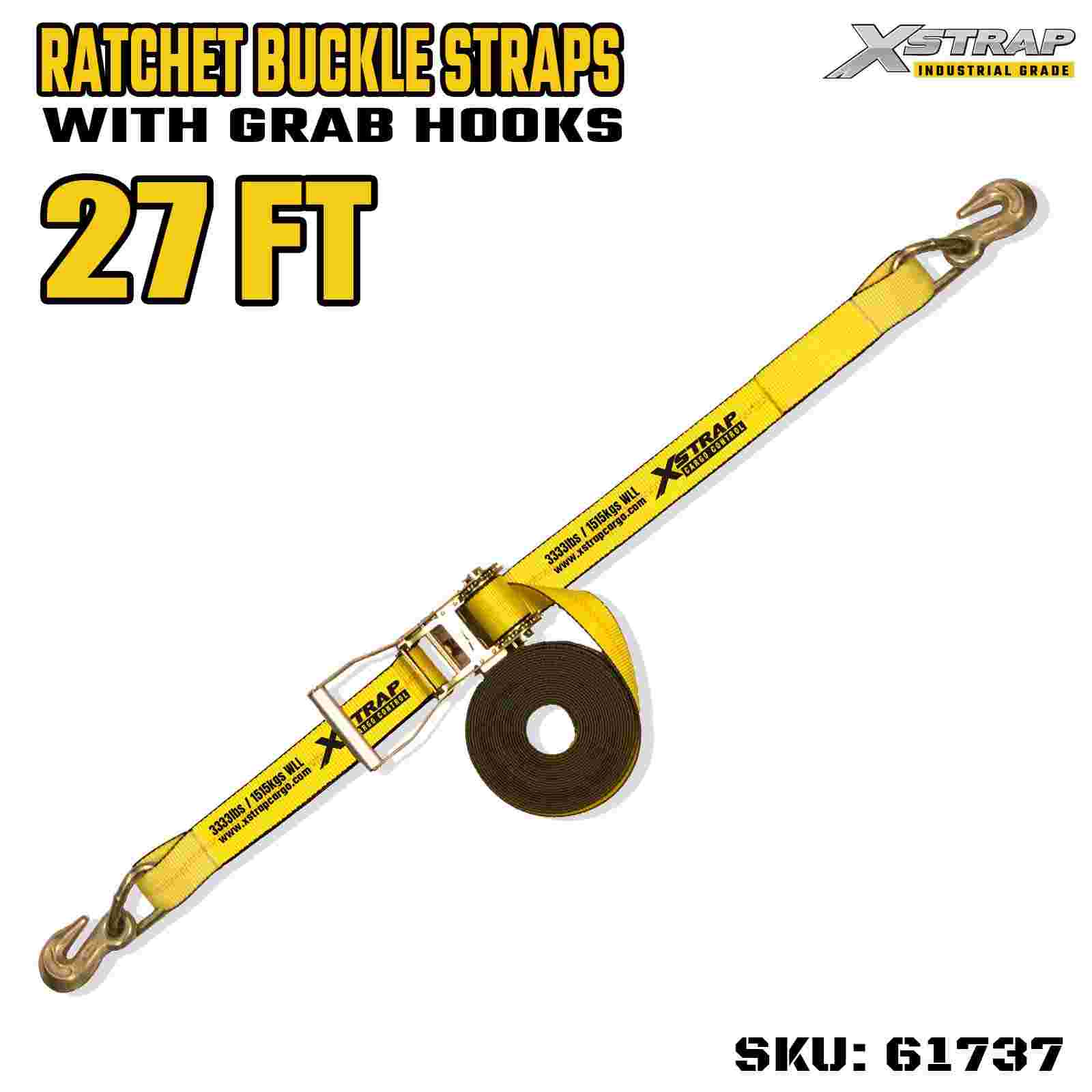 Xstrap 61737 Szerokie rączki o długości 27 stóp i długości 27 stóp, z klamrami zapadkowymi i hakami typu krab. Wytrzymałość na zerwanie 10 000 funtów (1 opakowanie)