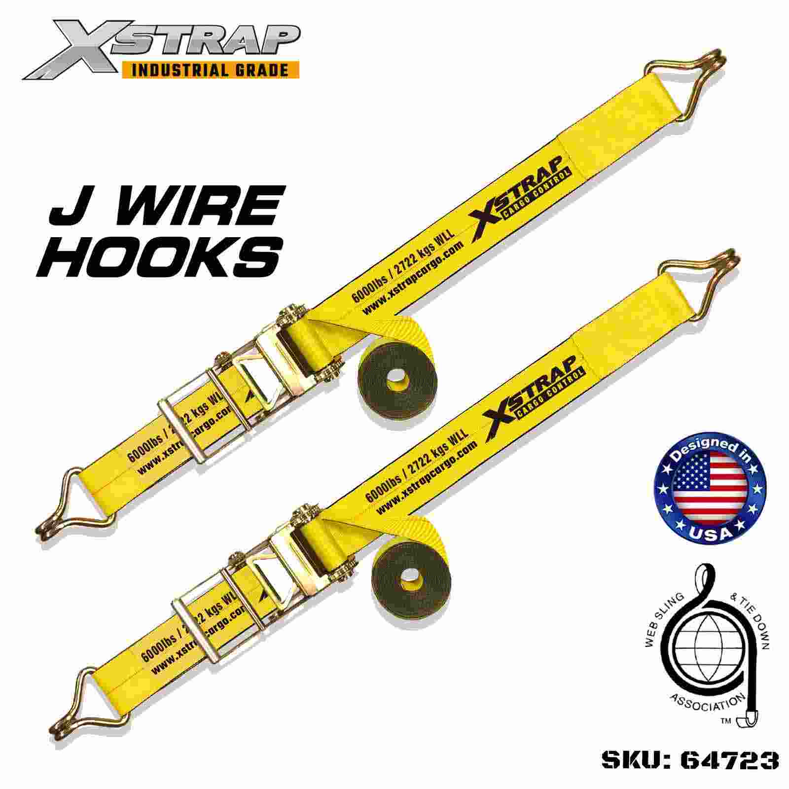 Xstrap 64723 Paski z klamrą zapadkową o wymiarach 4 cale × 30 stóp z haczykami z drutu Wytrzymałość na zerwanie 18 000 funtów (2 sztuki)