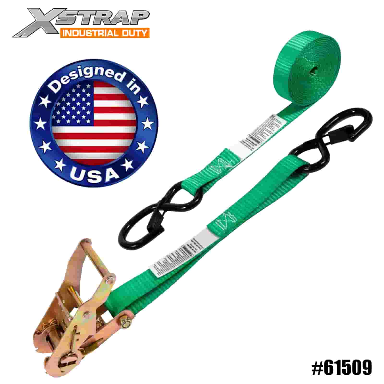 Xstrap 61509 Pasek zapadkowy 1” x 15’, 4 szt. z hakami zabezpieczającymi S, 400 funtów SWL