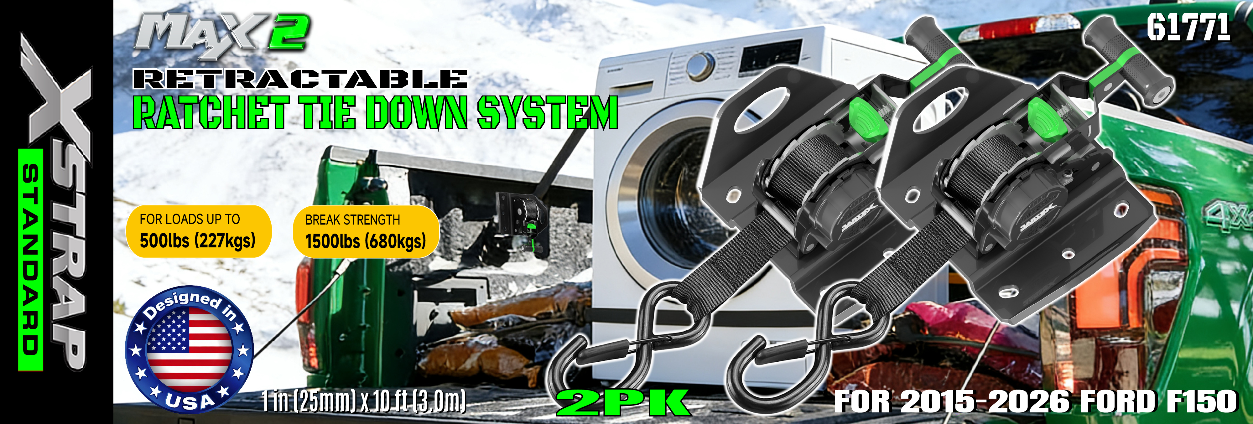 Xstrap 61771 Zwijane paski zapadkowe Pasują do akcesoriów samochodowych F150 500LB SWL